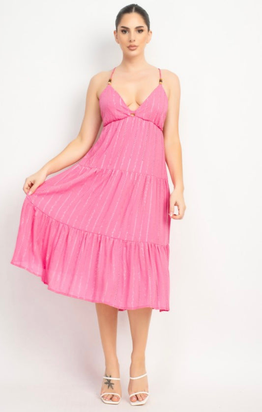 Pink Paradise Tiered Midi Dress