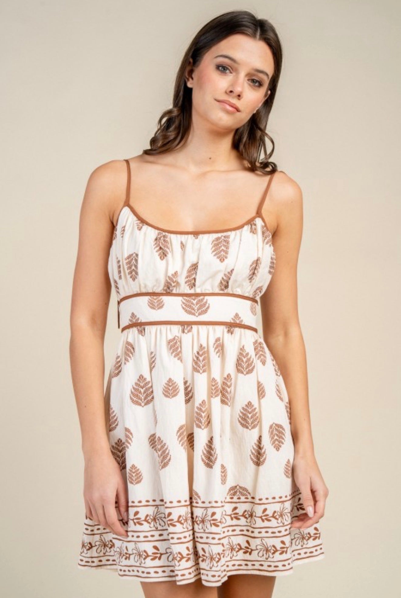 Boho Leaf Print Mini Dress