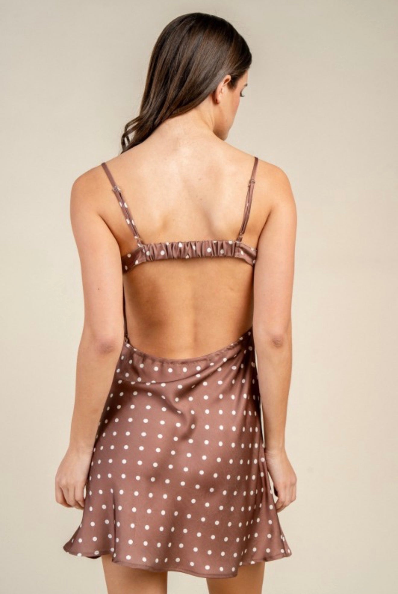 Mocha Polka Dot Satin Mini Dress