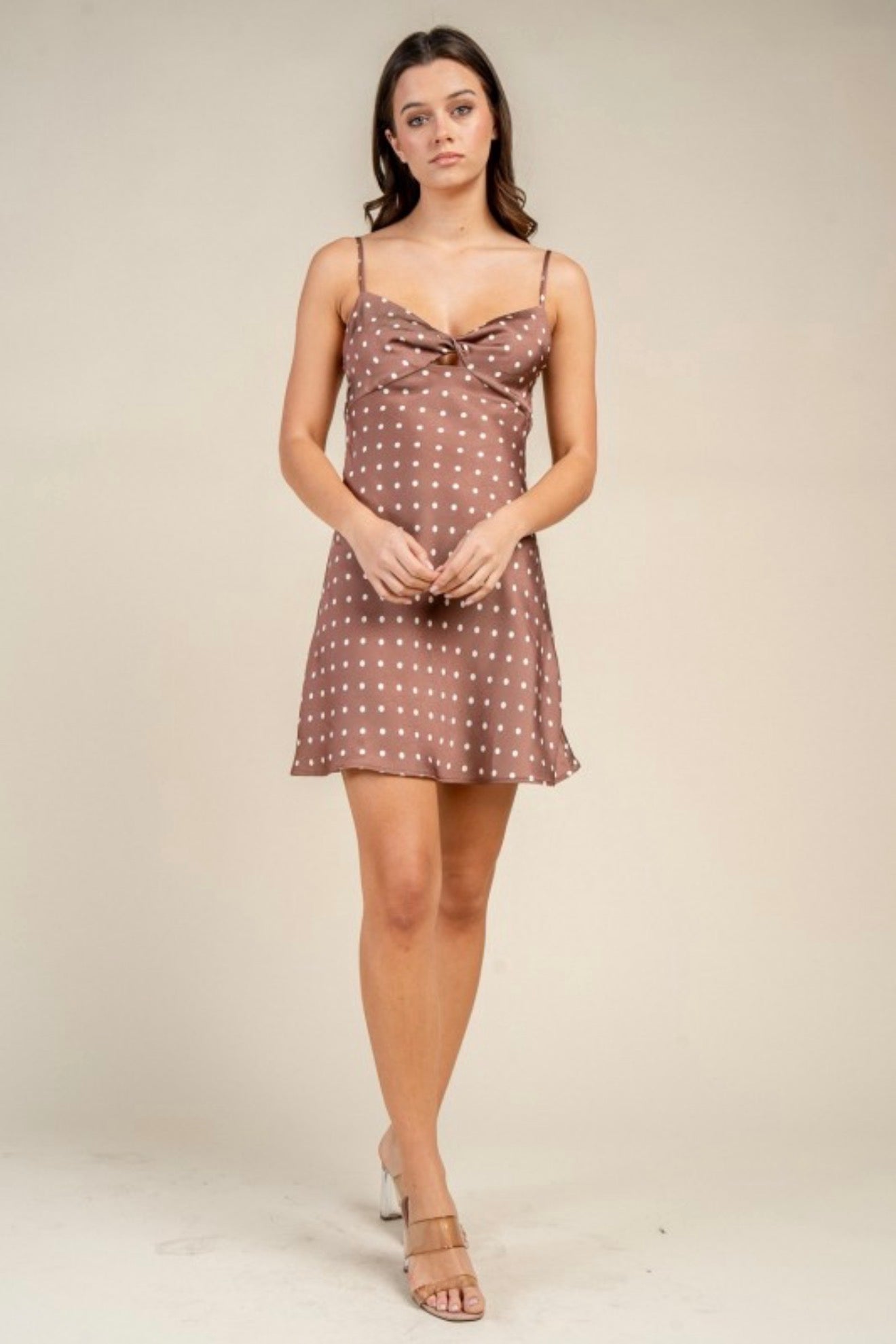 Mocha Polka Dot Satin Mini Dress