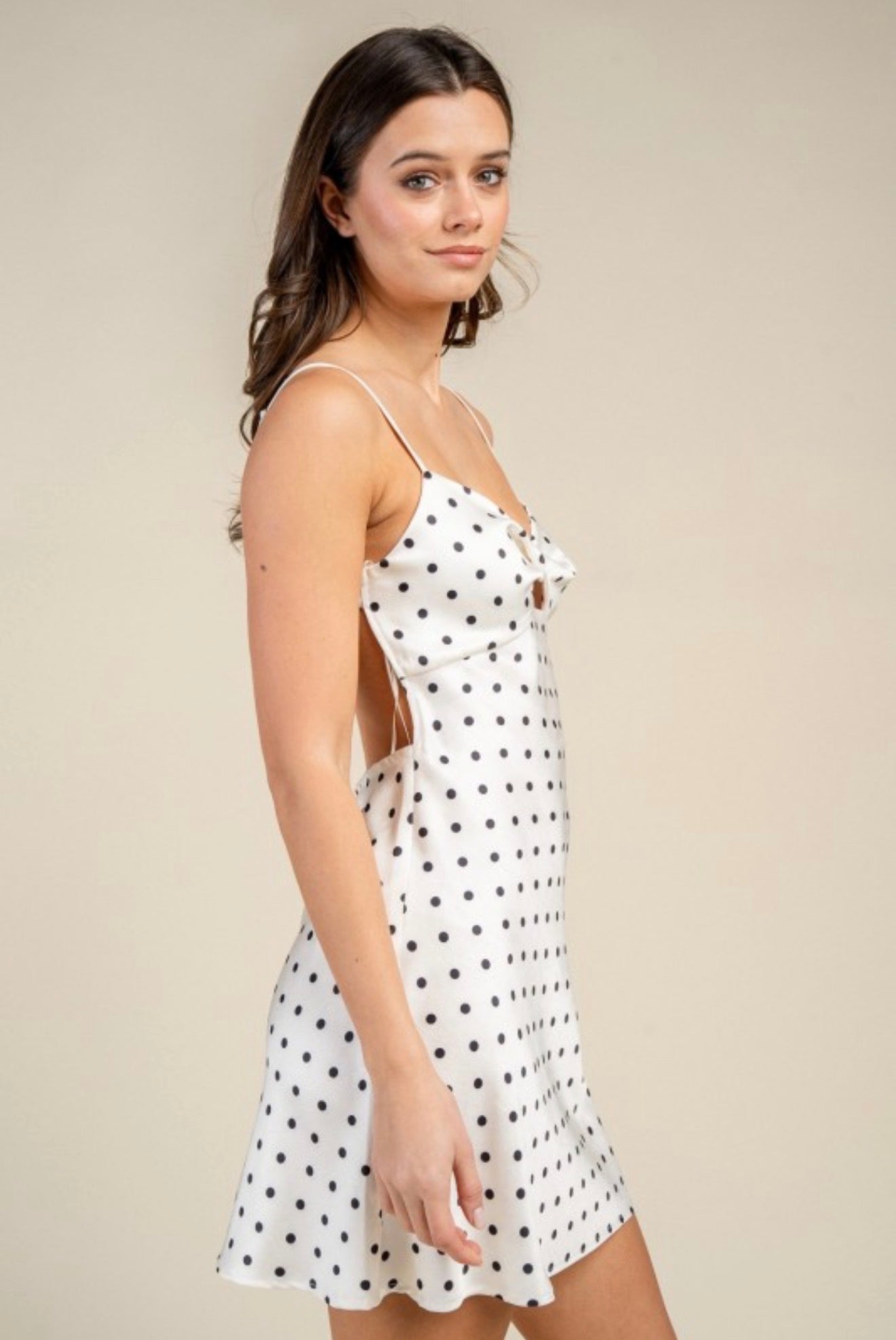 Mocha Polka Dot Satin Mini Dress