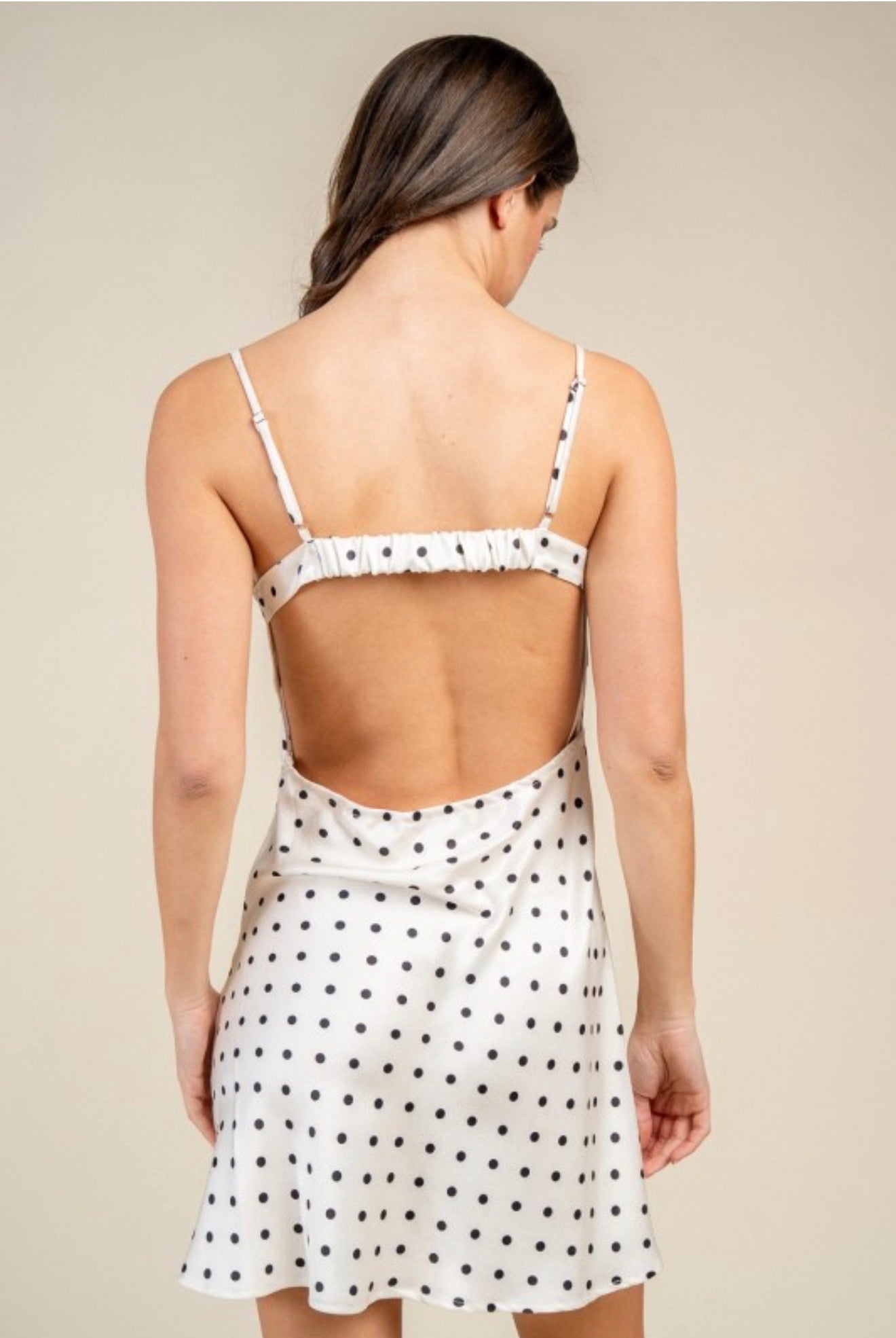 Mocha Polka Dot Satin Mini Dress