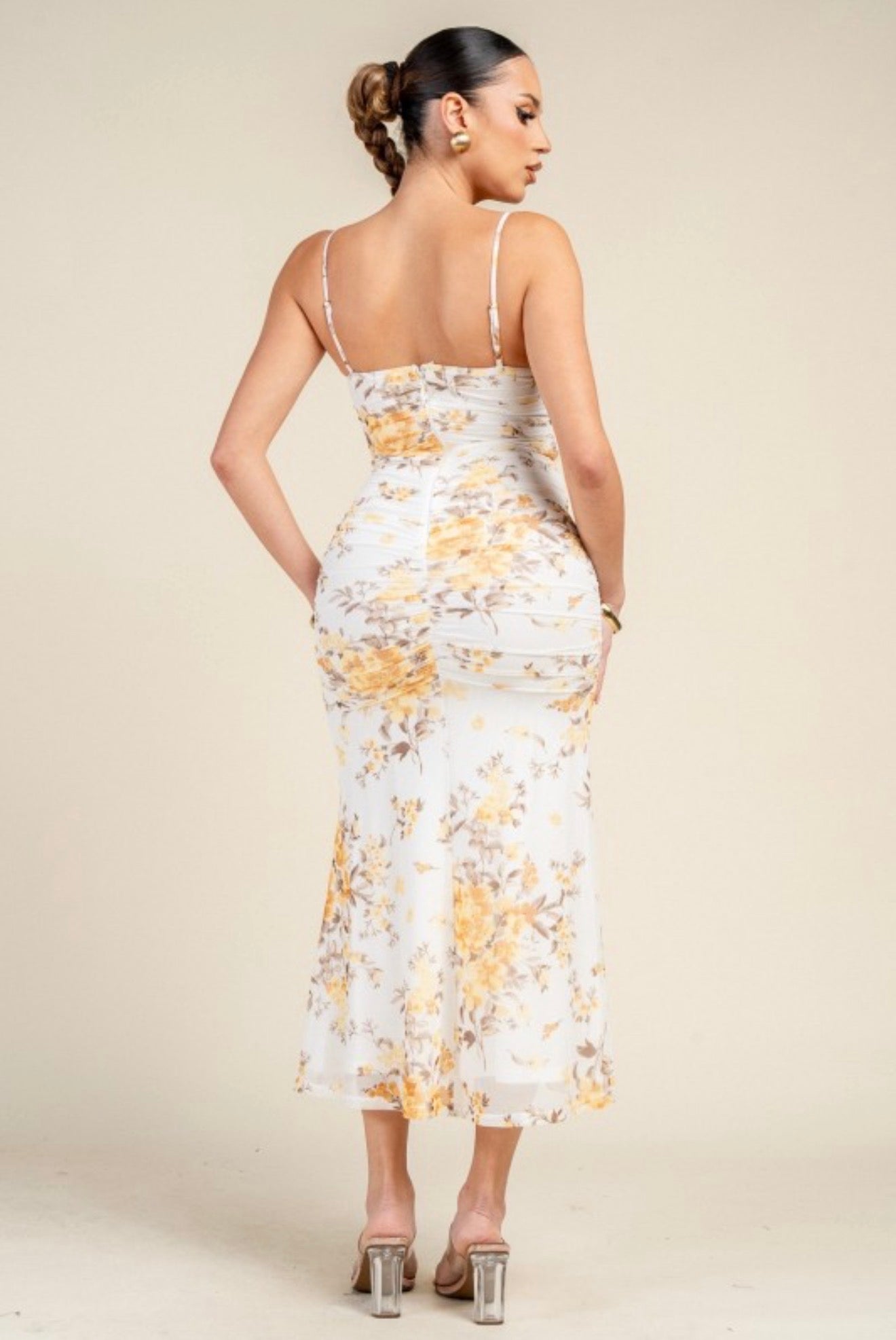 Golden Bloom Midi Dress