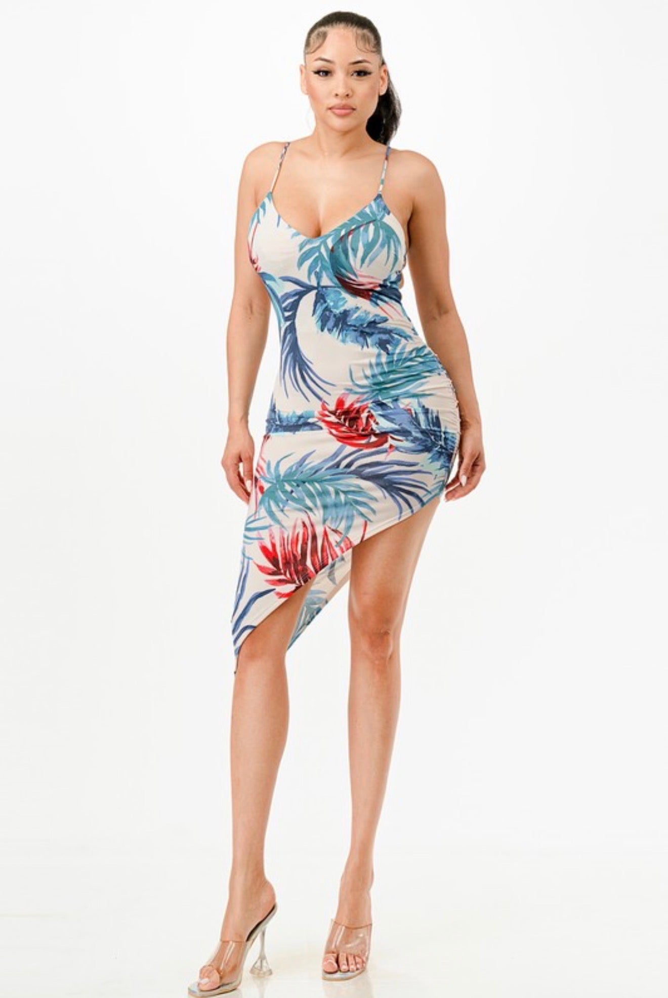 Tropical Muse Asymmetrical Midi Dress