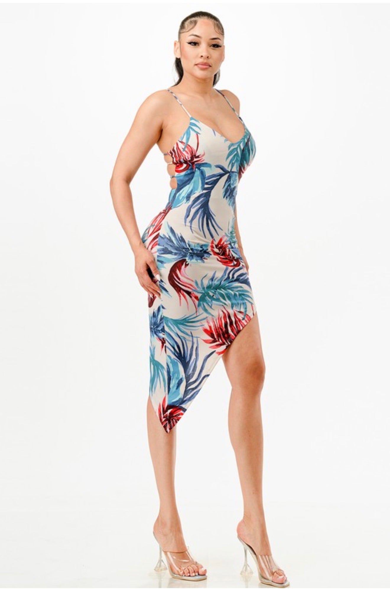 Tropical Muse Asymmetrical Midi Dress